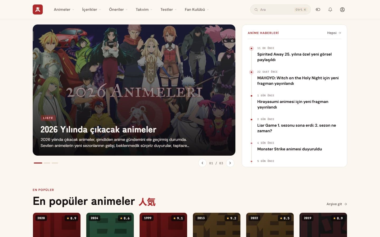 Animelerden ana sayfası